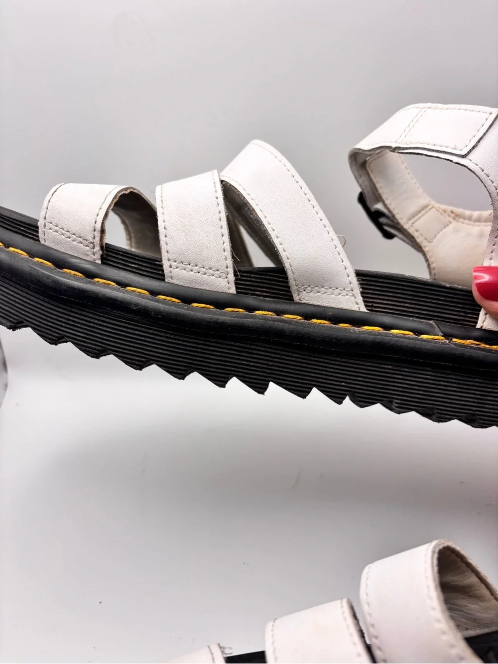 Dr. Martens White Leather Strappy Platform Sandals with Ankle Buckles